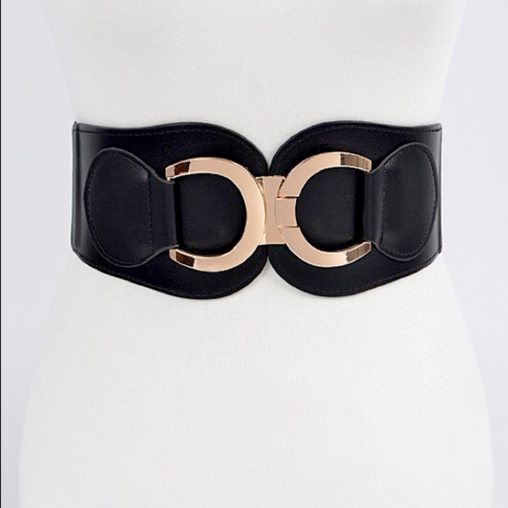Plus Size Chunky Black Leather & Gold Metal Statement Belt